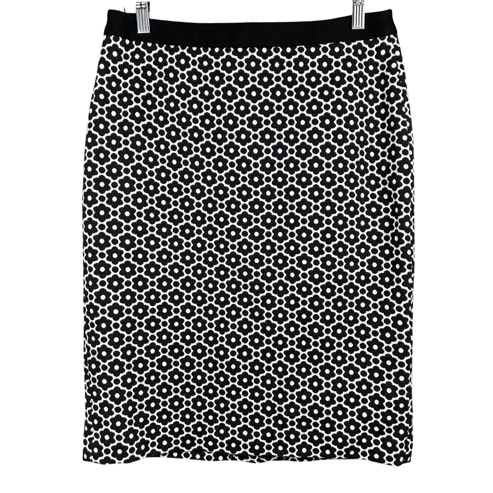Talbots Womens Black White Retro Floral Geometric Pencil Skirt 6 Stretch Knit
